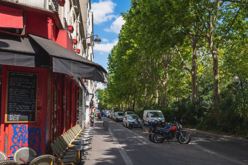 Outdoor seating of a local cafe