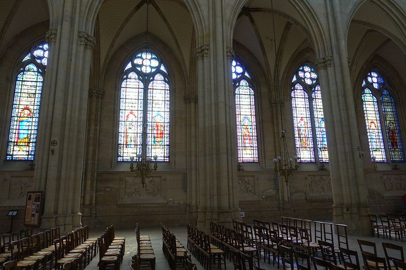 Stained glass windows on the nave of Saint Clotilde Basilica