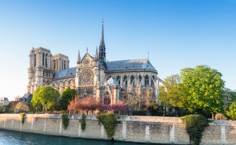 Panorama view of Notre Dame Cathedral in Paris