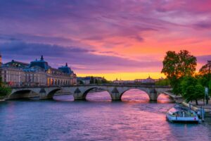 Sunset view at Pont Royal in Paris