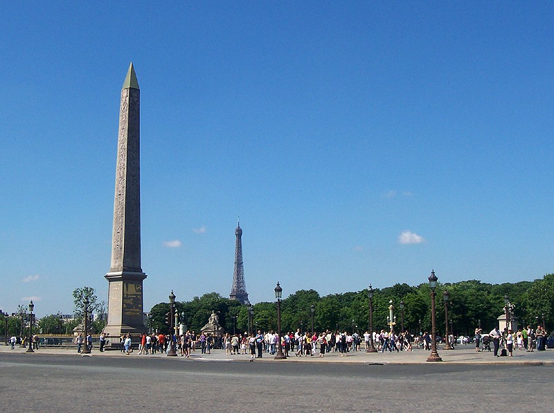 Luxor Obelisk in Place de la Concorde, with Eiffel Tower in the background