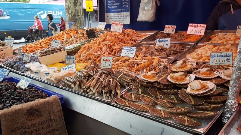 Fresh sea food displayed at market