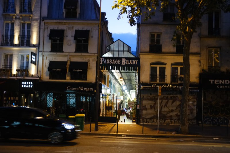 A view of Passage Brady in the evening