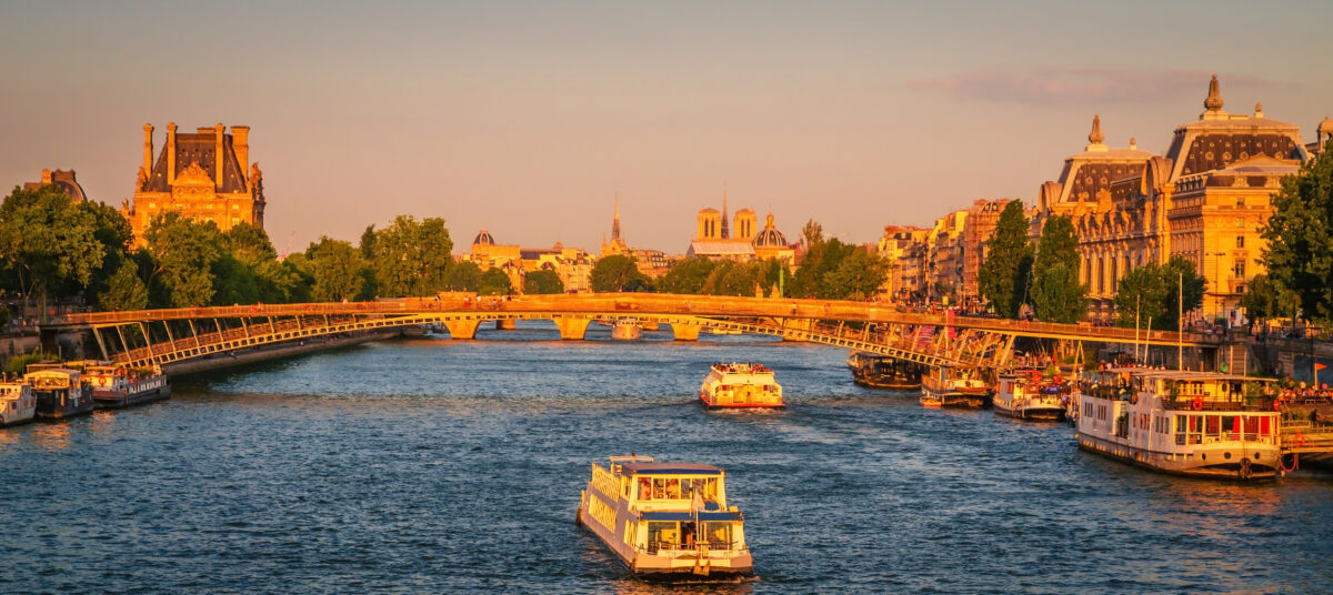 Sunset view on bridge Passerelle Leopold Sedar Senghor