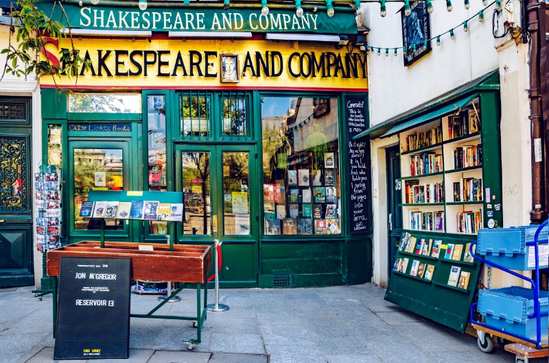 Entrance of Shakespeare and Company bookstore and Library