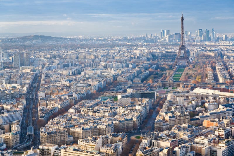 Aerial view of Paris and the Eiffel Tower