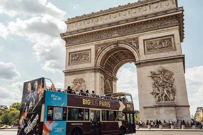 Paris Big Bus Hop-On Hop-Off Tour whese double-decker buses provide captivating views as they take one through the sites.
