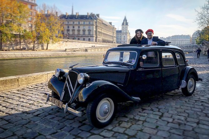 Paris Classic French Citroen Private Sightseeing Tour with a photo of tourists enjoying the tour.