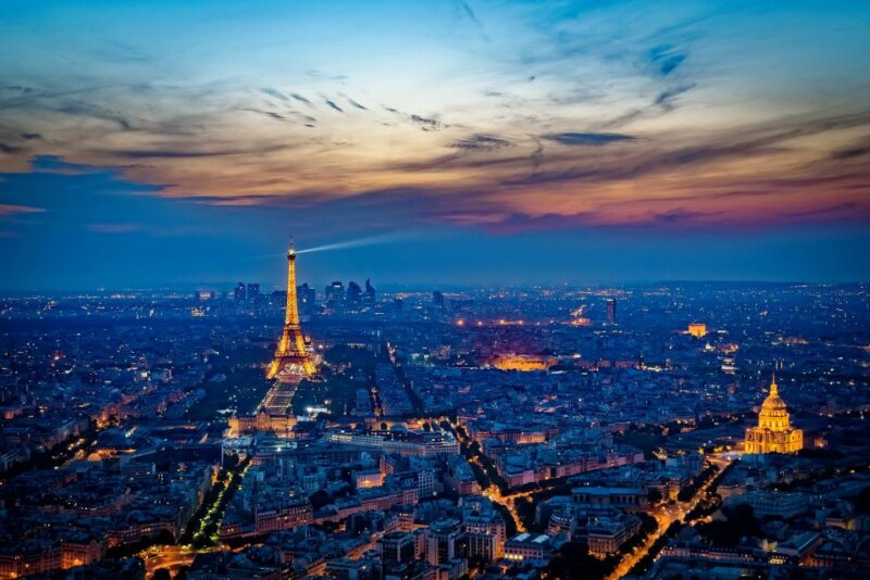 Aerial view of Paris with Eiffel Tower