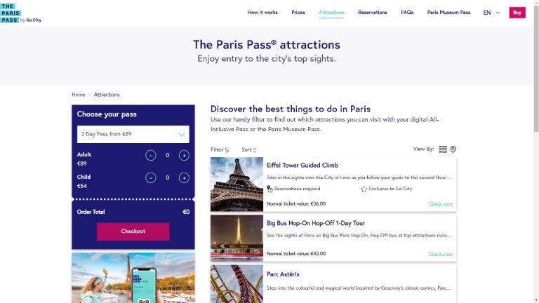 The Paris Pass Attractions Page