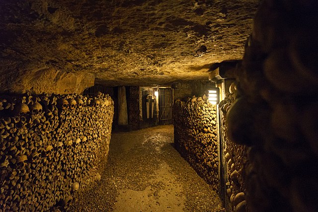 Paris Catacombs lined by bones of dead Parisians