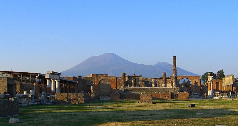 Ruins of Pompeii with Mount Vesuvius in the background