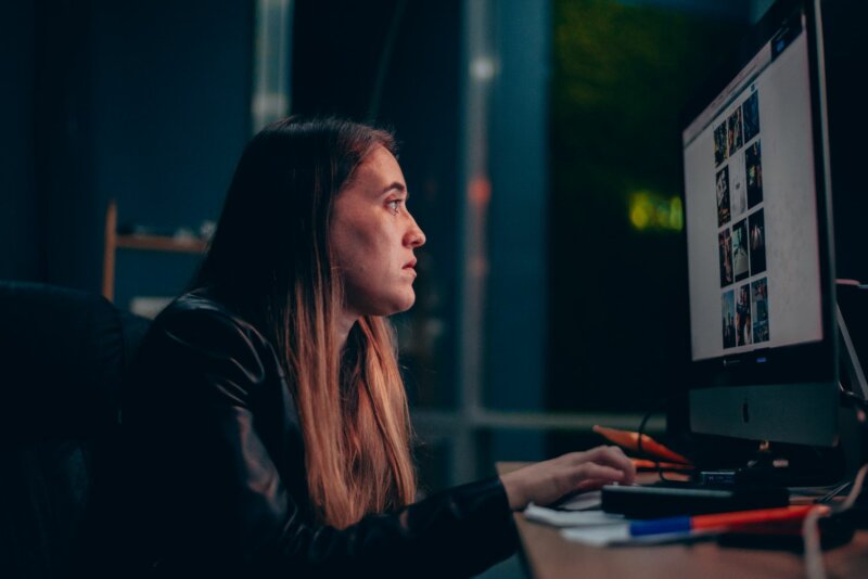 Woman working at night