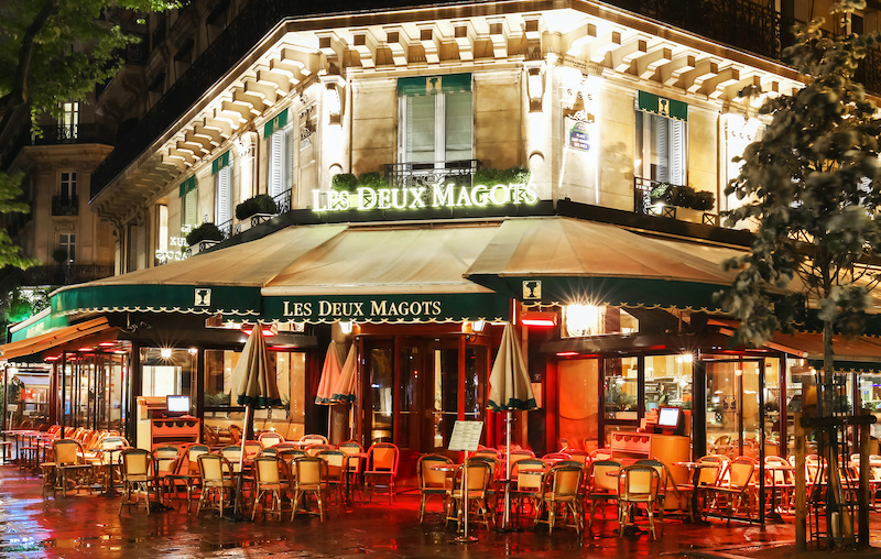 Les Deux Magots in Paris at night