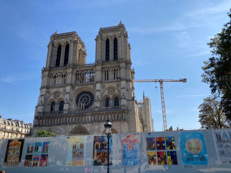 Overlooking the Facade of Notre Dame Cathedral in Paris France