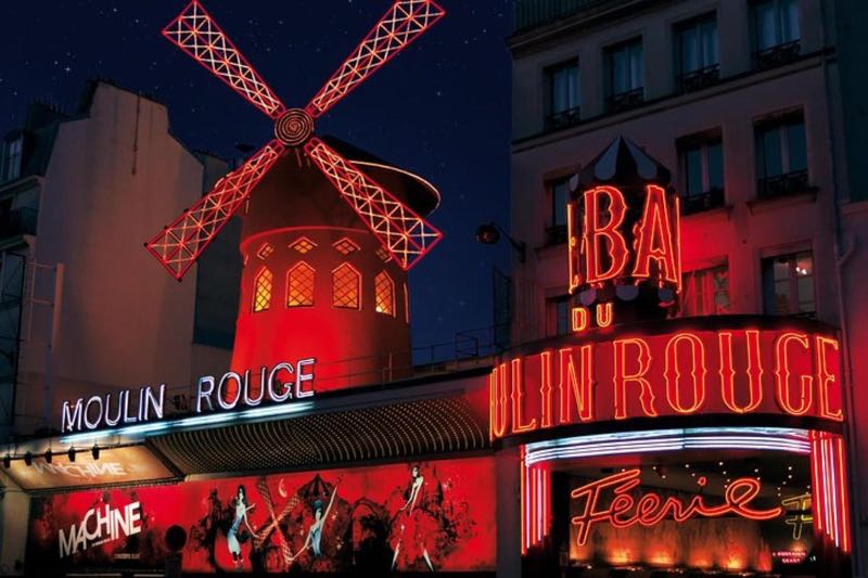 A night view of the Moulin Rouge Exterior