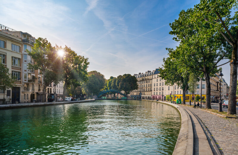 Canal Saint Martin and Paris skyline