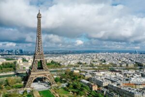 Drone Shot of the City of Paris the most beautiful places in France with a view of the Eiffel Tower