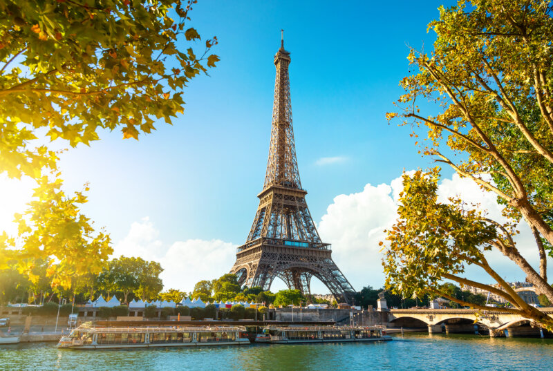 Seine in Paris with Eiffel Tower in sunrise time