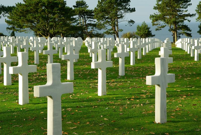 Cross headstones in Normandy D-Day Cemetery, France