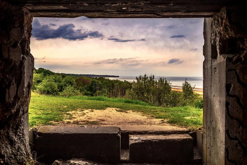View of Omaha Beach from a German Bunker in Normandy, France