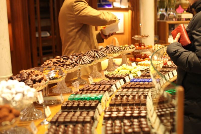 chocolates and pastries on display