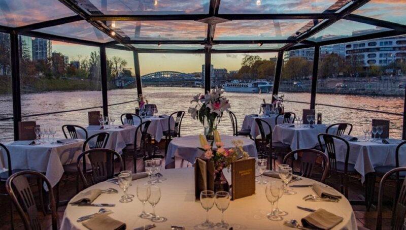 Sightseeing cruise with dinning tables