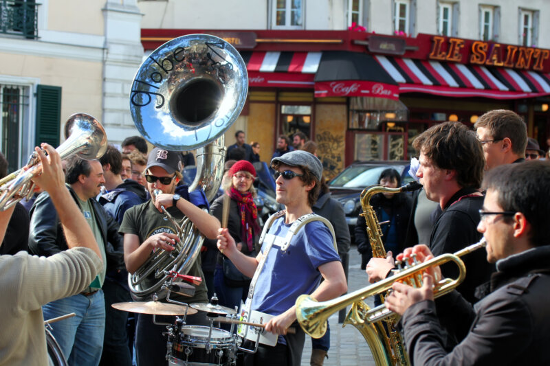 Group of young musicians as seen on Montmartre in Paris