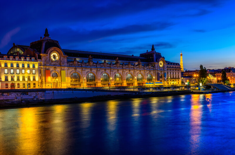 View of Orsay Museum and the night cityscape of Paris