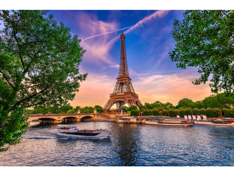 Eiffel Tower and river Seine at sunset 