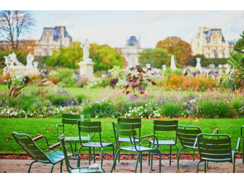 Traditional green chairs in the Tuileries garden