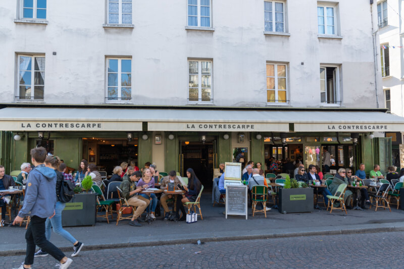 The Place de la Contrescarpe on rue Mouffetard is surrounded by cafes