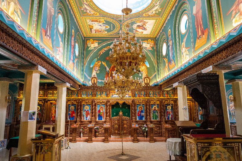 Small church with mural paintings on ceiling