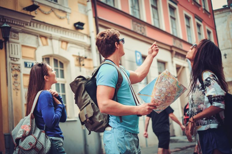 Tourists looking for landmarks