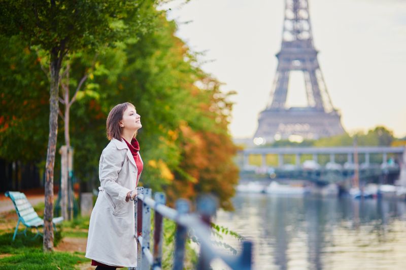 Woman in Paris on a bright fall day