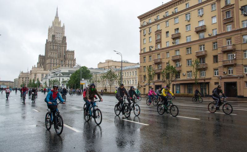 Bicycle parade in the rain