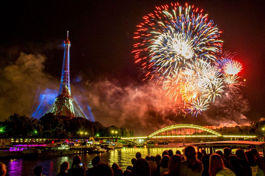 People Watching Bastille Day Fireworks Display at Eiffel Tower