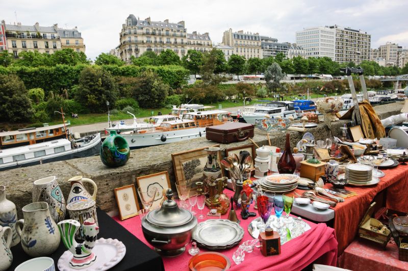 Flea market at embankment of Bassin de l'Arsenal