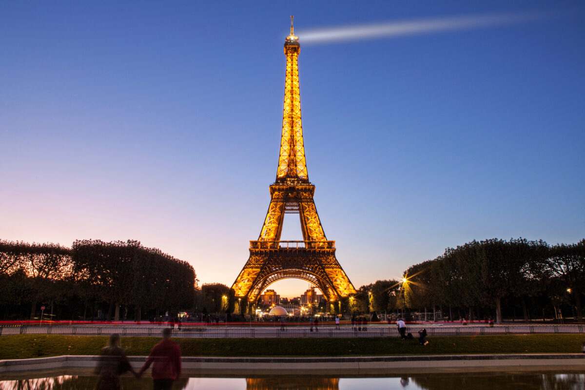 Evening illumination of the Eiffel Tower in Paris