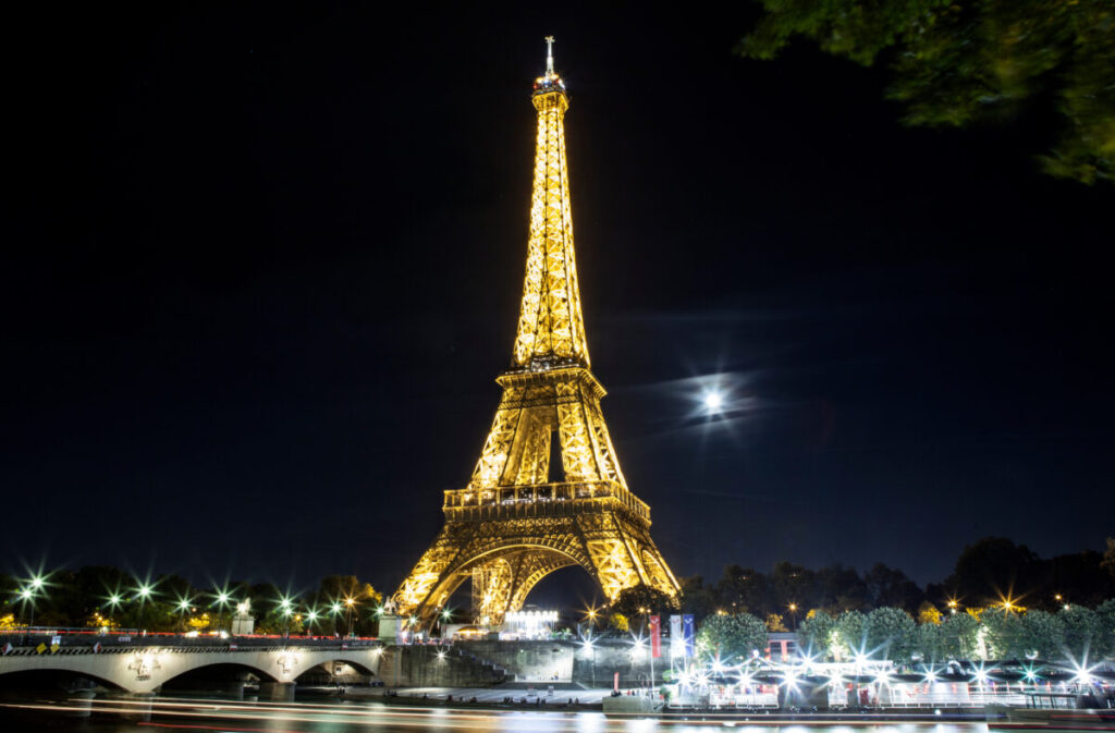 Evening illumination of the Eiffel Tower in Paris