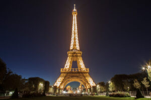 Evening illumination of the Eiffel Tower in Paris