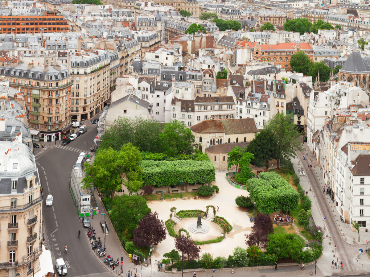 Quartier Latin of Paris from above, France