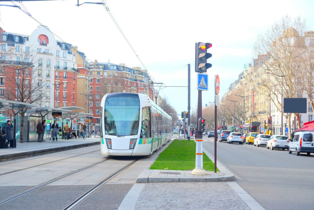 Tram on the street of Paris, France