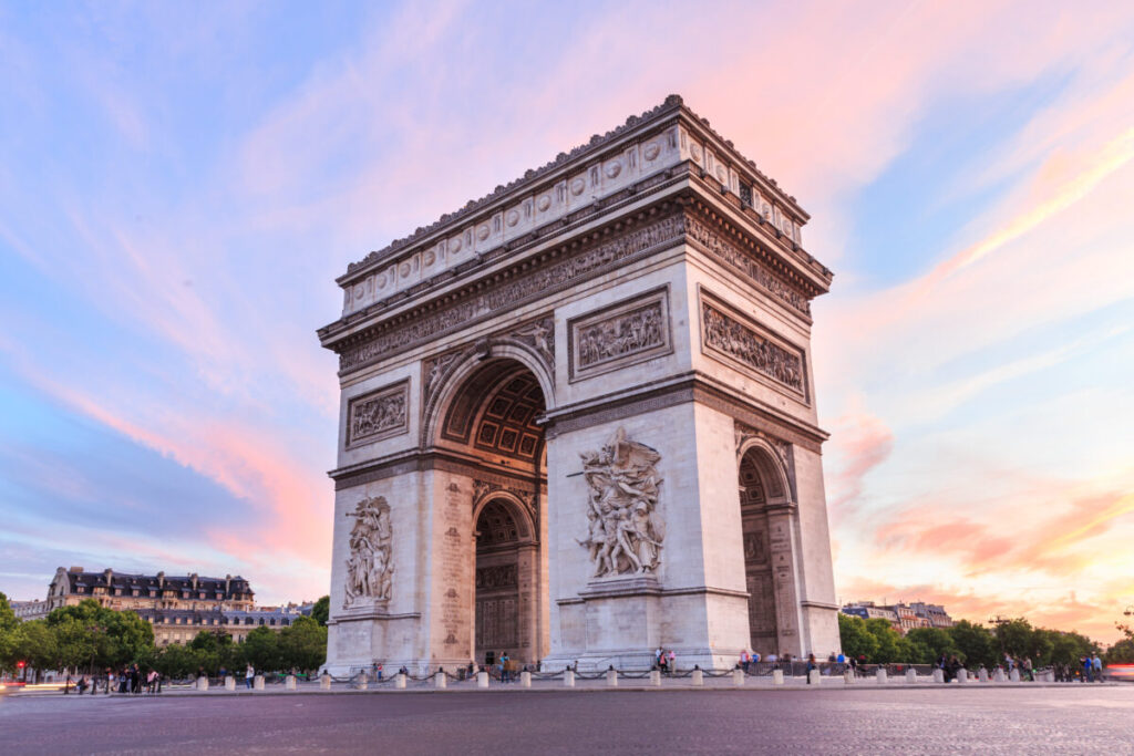 Sunset View of Arch of Triumph, Champs-Elysees