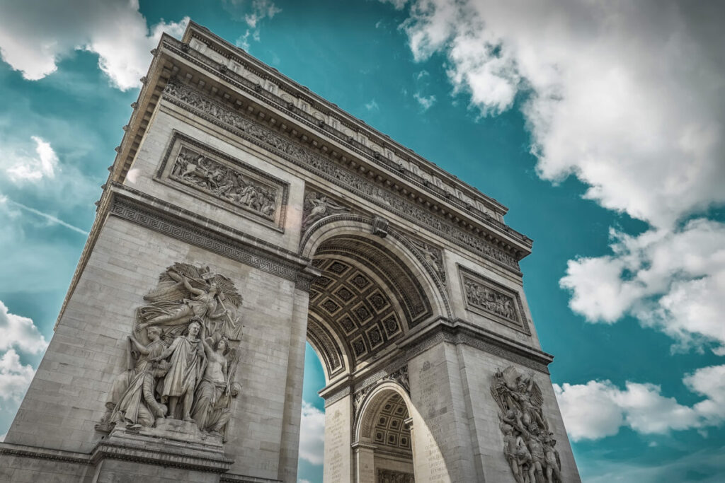 Close-up view of Arc de Triomphe in Paris