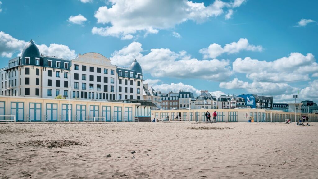 Plage de Trouville in Normandy, France, invites visitors to its charming shores along the English Channel.