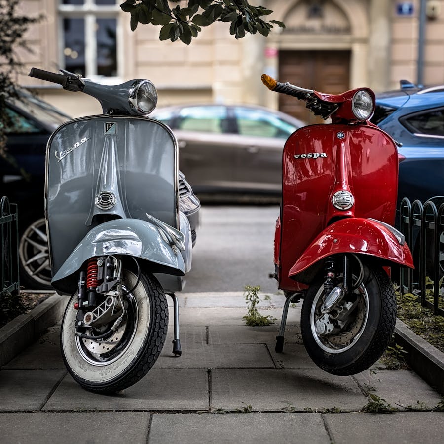 Classic Vespas on a Parisian Street