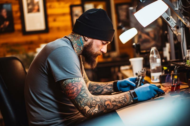 Artist designing tattoo
