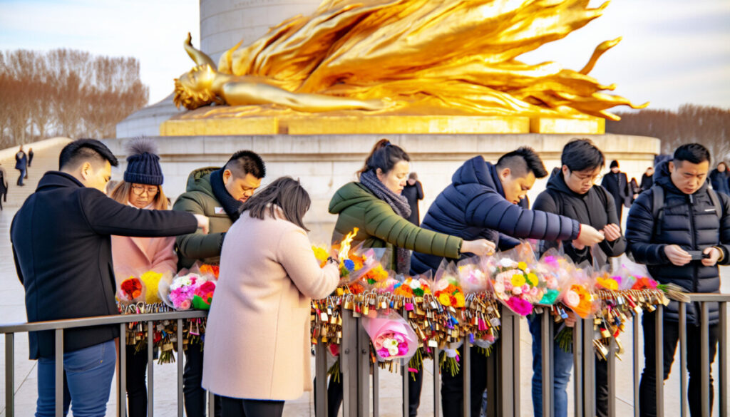 Flowers and love at Flame of Liberty memorial
