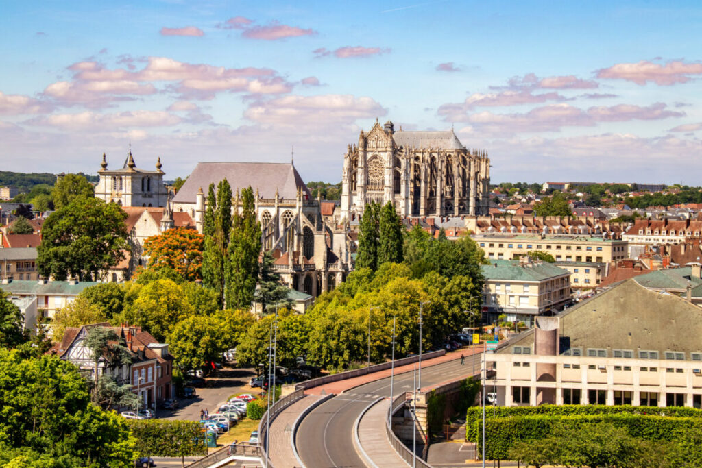 Scenic view of Beauvais Cathedral from the Saint Jean district, highlighting its beauty in Oise, Picardie, Hauts-de-France.